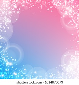 Falling hearts. Corner frame on color transition background. Falling hearts valentine's day magnificent design. Vector illustration.