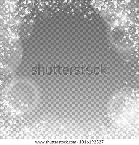 Falling hearts. Corner frame on transparent grid dark background. Falling hearts valentine's day marvelous design. Vector illustration.