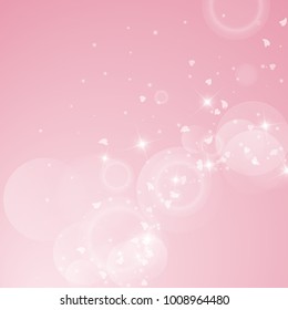 Falling hearts. Radiant right bottom corner on pink background. Falling hearts valentine's day classy design. Vector illustration.