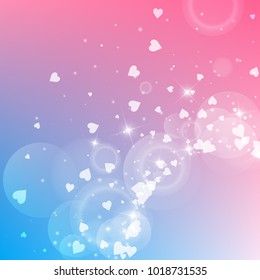 Falling hearts. Radiant right bottom corner on color transition background. Falling hearts valentine's day dramatic design. Vector illustration.