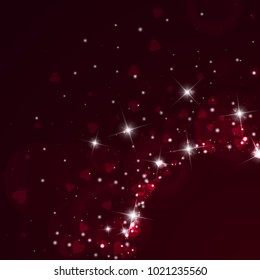Falling hearts. Radiant right bottom corner on wine red background. Falling hearts valentine's day eminent design. Vector illustration.