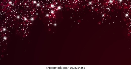 Falling hearts. Falling rain on wine red background. Falling hearts valentine's day quaint design. Vector illustration.