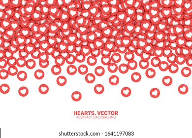 Falling Hearts Red Flat Icons Vector Abstract Background. Lot Of Likes Conceptual Illustration. Love Design Template. Social Media Network Backdrop