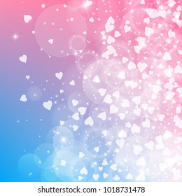 Falling hearts. Right gradient on color transition background. Falling hearts valentine's day fantastic design. Vector illustration.