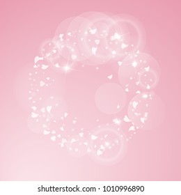 Falling hearts. Round frame on pink background. Falling hearts valentine's day magnificent design. Vector illustration.