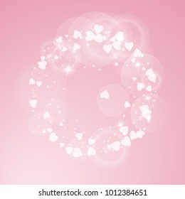 Falling hearts. Round frame on pink background. Falling hearts valentine's day nice design. Vector illustration.