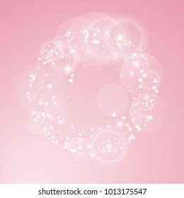 Falling hearts. Round frame on pink background. Falling hearts valentine's day mesmeric design. Vector illustration.