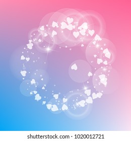 Falling hearts. Round frame on color transition background. Falling hearts valentine's day neat design. Vector illustration.