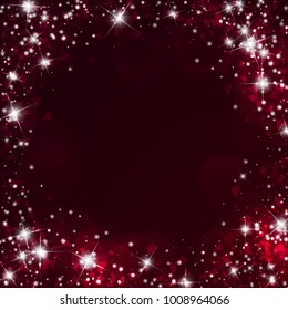Falling hearts. Round random frame on wine red background. Falling hearts valentine's day posh design. Vector illustration.