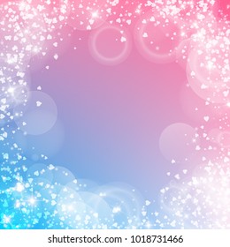 Falling hearts. Round random frame on color transition background. Falling hearts valentine's day positive design. Vector illustration.