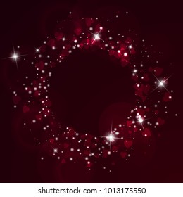Falling hearts. Round scattered frame on wine red background. Falling hearts valentine's day unequaled design. Vector illustration.
