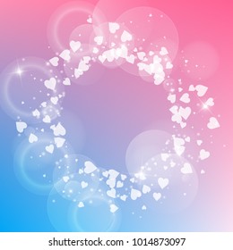 Falling hearts. Round scattered frame on color transition background. Falling hearts valentine's day terrific design. Vector illustration.