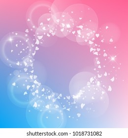 Falling hearts. Round scattered frame on color transition background. Falling hearts valentine's day splendid design. Vector illustration.