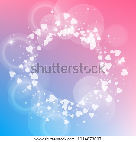Falling hearts. Round scattered frame on color transition background. Falling hearts valentine's day terrific design. Vector illustration.