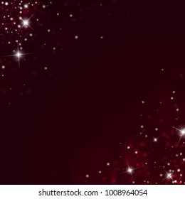 Falling hearts. Scatter abstract corners on wine red background. Falling hearts valentine's day alluring design. Vector illustration.