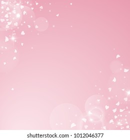 Falling hearts. Scatter abstract corners on pink background. Falling hearts valentine's day wondrous design. Vector illustration.