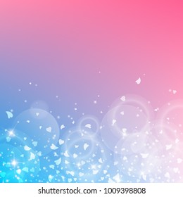 Falling hearts. Scatter bottom gradient on color transition background. Falling hearts valentine's day beauteous design. Vector illustration.