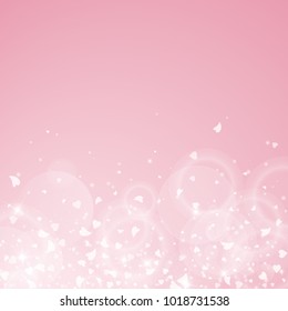 Falling hearts. Scatter bottom gradient on pink background. Falling hearts valentine's day beautiful design. Vector illustration.