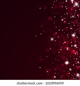 Falling hearts. Scatter right gradient on wine red background. Falling hearts valentine's day fresh design. Vector illustration.