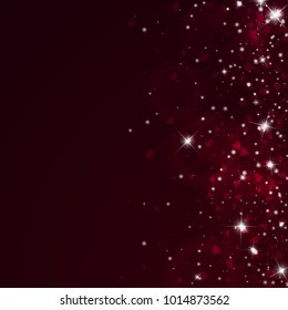 Falling hearts. Scatter right gradient on wine red background. Falling hearts valentine's day fair design. Vector illustration.