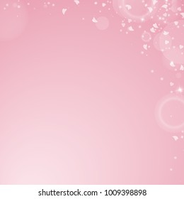 Falling hearts valentine background. Abstract right top corner on pink background. Falling hearts valentines day immaculate design. Vector illustration.
