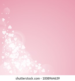 Falling hearts valentine background. Bottom left corner on pink background. Falling hearts valentines day delightful design. Vector illustration.