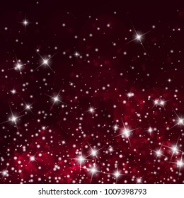 Falling hearts valentine background. Bottom gradient on wine red background. Falling hearts valentines day amusing design. Vector illustration.