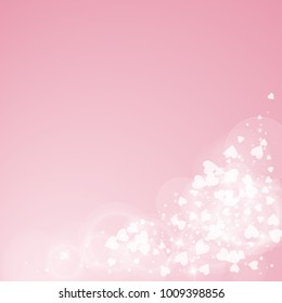 Falling hearts valentine background. Bottom right corner on pink background. Falling hearts valentines day fair design. Vector illustration.