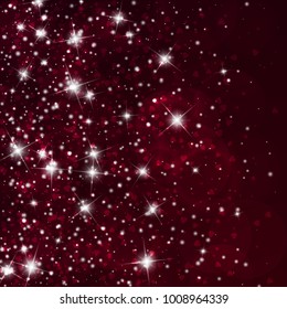 Falling hearts valentine background. Left gradient on wine red background. Falling hearts valentines day superb design. Vector illustration.