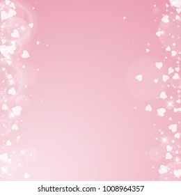 Falling hearts valentine background. Messy border on pink background. Falling hearts valentines day alive design. Vector illustration.