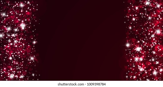 Falling hearts valentine background. Right left border on wine red background. Falling hearts valentines day interesting design. Vector illustration.