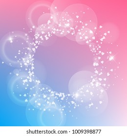 Falling hearts valentine background. Round scattered frame on color transition background. Falling hearts valentines day superb design. Vector illustration.