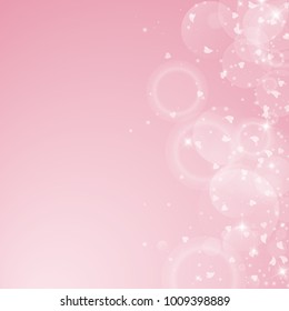 Falling hearts valentine background. Scatter right gradient on pink background. Falling hearts valentines day exceptional design. Vector illustration.
