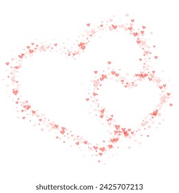 Plantilla de tarjeta de San Valentín de corazones caídos. Corazones rojos esparcidos sobre fondo blanco. Caótica caída de corazones ilustración vectorial.