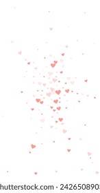 Fallende Herzen Valentinskarte Vorlage. Rote Herzen auf weißem Hintergrund verstreut. Chaotische fallende Herzen Vektor-Illustration.