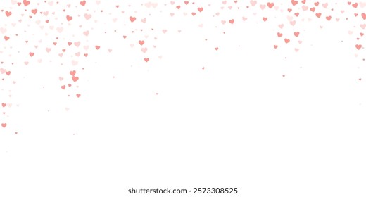 Falling hearts valentine card template. Red hearts scattered on white background. Chaotic falling hearts vector illustration.