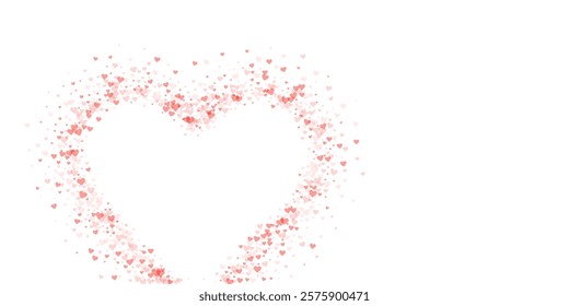Falling hearts valentine card template. Red hearts scattered on white background. Chaotic falling hearts vector illustration.
