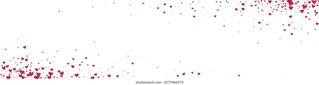 Falling hearts valentine card template. Red hearts scattered on white background. Chaotic falling hearts vector illustration.