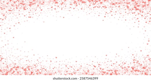 Falling hearts valentine card template. Red hearts scattered on white background. Chaotic falling hearts vector illustration.