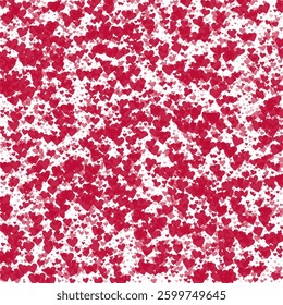 Falling hearts valentine card template. Red hearts scattered on white background. Chaotic falling hearts vector illustration.
