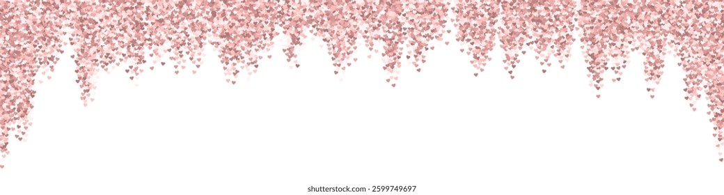 Falling hearts valentine card template. Red hearts scattered on white background. Chaotic falling hearts vector illustration.