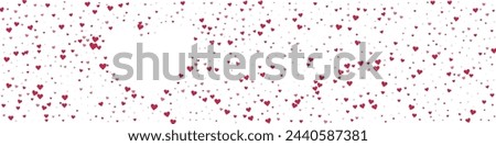 Falling hearts valentine card template. Red hearts scattered on white background. Chaotic falling hearts vector illustration.