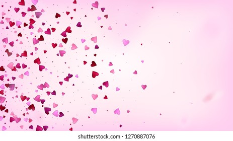Falling Hearts Vector Confetti. Valentines Day Wedding Pattern. Beautiful Pink Frame Valentines Day Decoration with Falling Down Hearts Confetti. Luxury Gift, Birthday Card, Poster Background