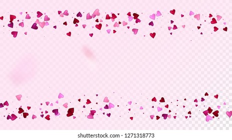 Falling Hearts Vector Confetti. Valentines Day Romantic Pattern. Modern Gift, Birthday Card, Poster Background Valentines Day Decoration with Falling Down Hearts Confetti. Beautiful Pink Frame