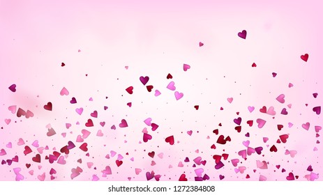 Falling Hearts Vector Confetti. Valentines Day Wedding Pattern. Rich VIP Gift, Birthday Card, Poster Background Valentines Day Decoration with Falling Down Hearts Confetti. Beautiful Pink Glitter