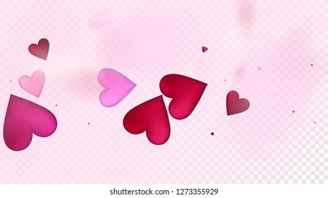 Falling Hearts Vector Confetti. Valentines Day Tender Pattern. Beautiful Pink Scatter Valentines Day Decoration with Falling Down Hearts Confetti. Modern Gift, Birthday Card, Poster Background