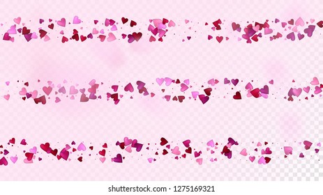 Falling Hearts Vector Confetti. Valentines Day Tender Pattern. Elegant Gift, Birthday Card, Poster Background Valentines Day Decoration with Falling Down Hearts Confetti. Beautiful Pink Design