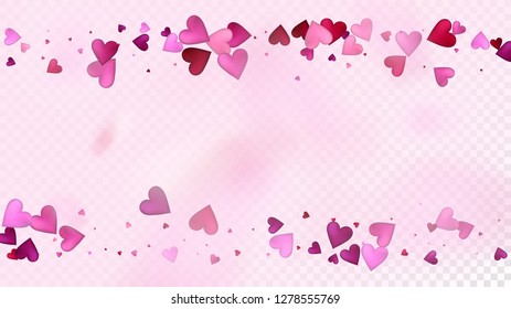 Falling Hearts Vector Confetti. Valentines Day Wedding Pattern. Elegant Gift, Birthday Card, Poster Background Valentines Day Decoration with Falling Down Hearts Confetti. Beautiful Pink Sparkles