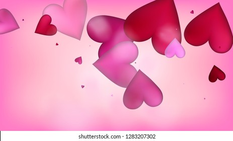 Falling Hearts Vector Confetti. Valentines Day Wedding Pattern. Beautiful Pink Border Valentines Day Decoration with Falling Down Hearts Confetti. Trendy Gift, Birthday Card, Poster Background