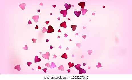 Falling Hearts Vector Confetti. Valentines Day Wedding Pattern. Beautiful Pink Design Valentines Day Decoration with Falling Down Hearts Confetti. Rich VIP Gift, Birthday Card, Poster Background